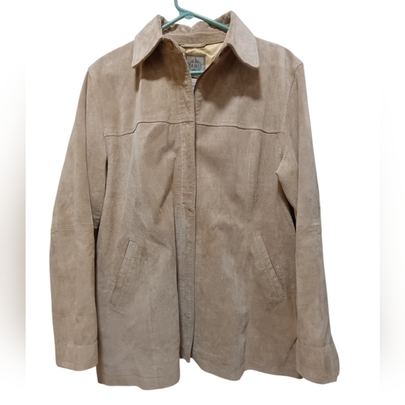 Ami Alexandre Mattiussi Jackets & Blazers - AMI 100% Suede Leather Zip-Up Collared Jacket Women's LARGE Beige Tan